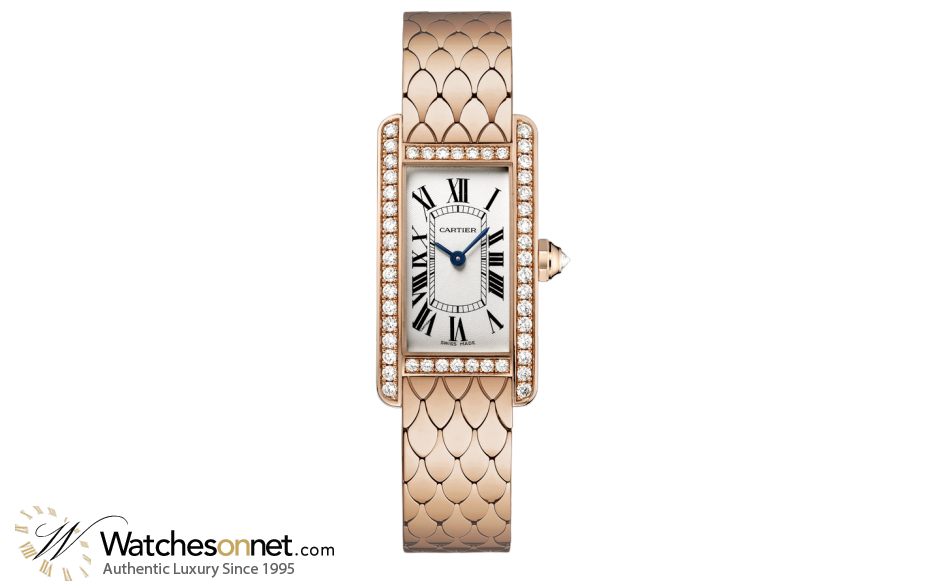 Cartier Tank Americaine  Quartz Women's Watch, 18K Rose Gold, Silver Dial, WB710008
