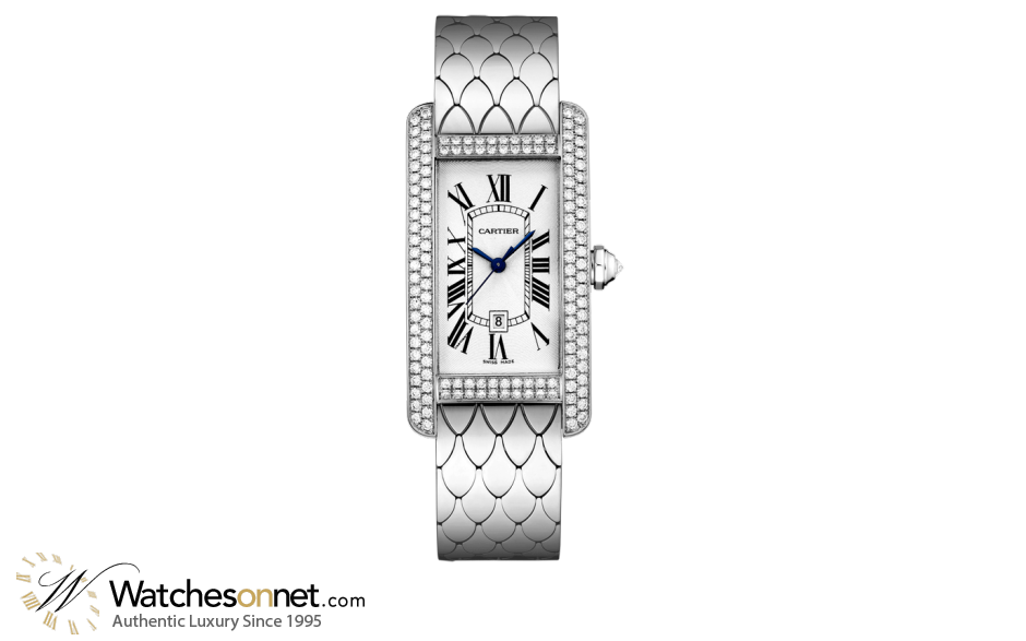 Cartier Tank Americaine  Automatic Women's Watch, 18K White Gold, Silver Dial, WB710011