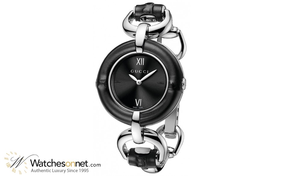 Gucci Bamboo  Quartz Women's Watch, Stainless Steel, Black Dial, YA132405