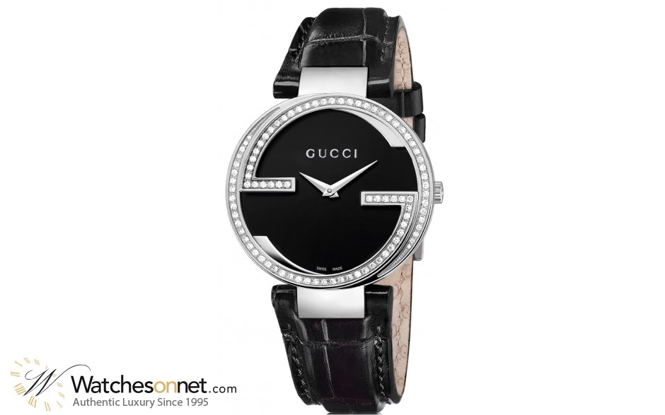 Gucci Interlocking  Quartz Women's Watch, Stainless Steel, Black Dial, YA133306