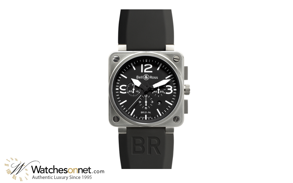 Bell & Ross Aviation BR01  Chronograph Automatic Men's Watch, Stainless Steel, Black Dial, BR0194-BL-ST