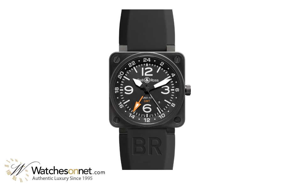 Bell & Ross Aviation BR01  Automatic GMT Men's Watch, PVD, Black Dial, BR0193-GMT