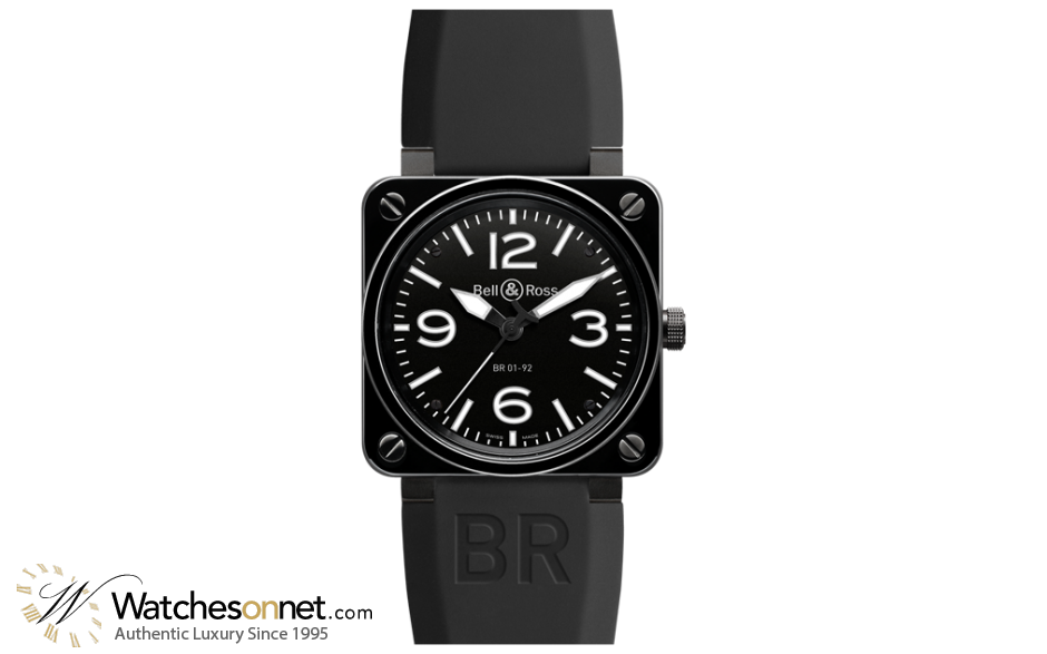 Bell & Ross Aviation BR01  Automatic Men's Watch, Ceramic, Black Dial, BR0192-BL-CER/SRB