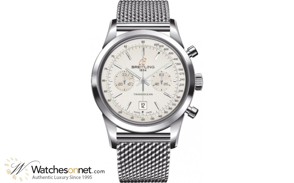 Breitling Transocean Chronograph 38  Automatic Men's Watch, Stainless Steel, Silver Dial, A4131012.G757.171A