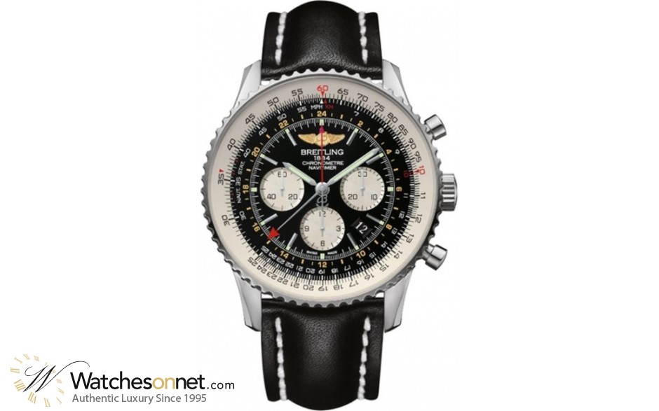 Breitling Navitimer GMT  Automatic Men's Watch, Stainless Steel, Black Dial, AB044121.BD24.441X