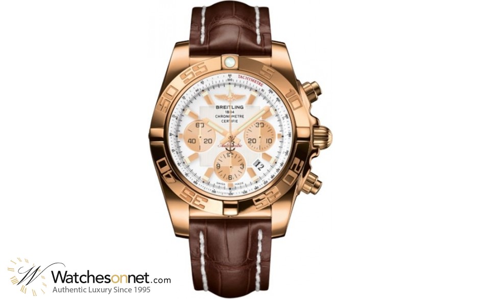 Breitling Chronomat 44  Chronograph Automatic Men's Watch, 18K Rose Gold, White Dial, HB011012.A696.740P