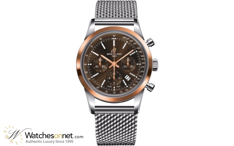 Breitling Transocean Chronograph  Automatic Men's Watch, Steel & 18K Rose Gold, Brown Dial, UB015212.Q594.154A