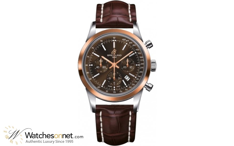Breitling Transocean Chronograph  Automatic Men's Watch, Steel & 18K Rose Gold, Brown Dial, UB015212.Q594.740P