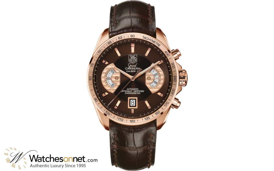 Tag Heuer Grand Carrera  Chronograph Automatic Men's Watch, 18K Rose Gold, Brown Dial, CAV514C.FC8171