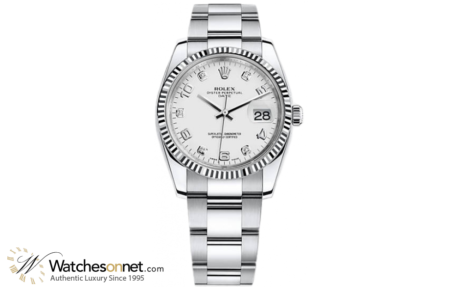 Rolex Date 34  Automatic Women's Watch, Stainless Steel, White Dial, 115234-WHT-DIA