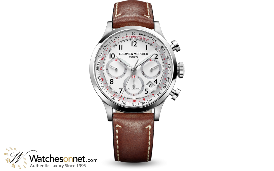 Baume & Mercier Capeland  Chronograph Automatic Men's Watch, Stainless Steel, White Dial, MOA10000