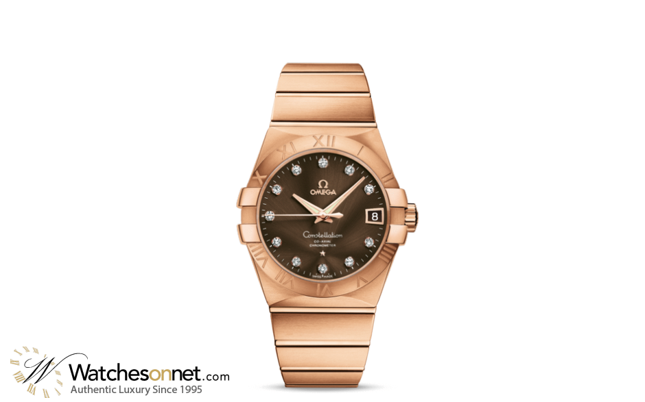 Omega Constellation  Automatic Men's Watch, 18K Rose Gold, Brown & Diamonds Dial, 123.50.38.21.63.001