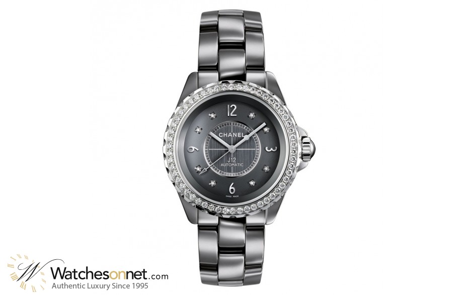 Chanel J12 Chromatic  Quartz Women's Watch, Titanium Ceramic, Grey & Diamonds Dial, H2565