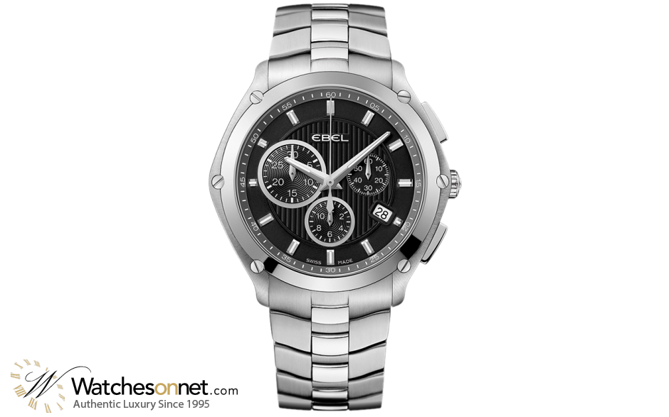 Ebel Classic Sport  Chronograph Quartz Men's Watch, Stainless Steel, Black Dial, 1216042