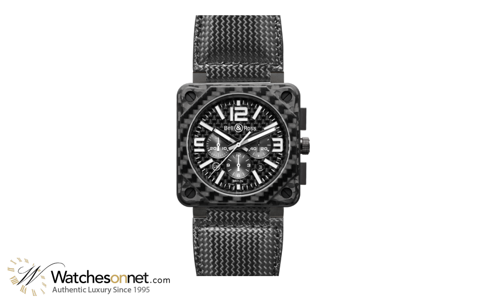Bell & Ross Aviation BR01  Chronograph Automatic Men's Watch, Carbon Fiber, Black Carbon Fiber Dial, BR0194-CA FIBER