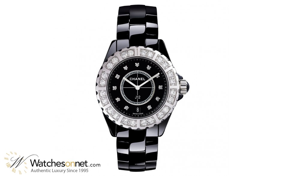 Chanel J12 Jewelry  Quartz Women's Watch, Ceramic, Black & Diamonds Dial, H2427