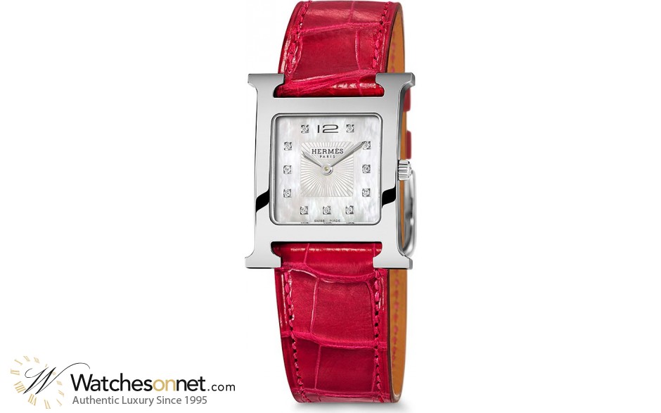 Hermes H Hour  Quartz Women's Watch, Stainless Steel, Mother Of Pearl & Diamonds Dial, 036811WW00