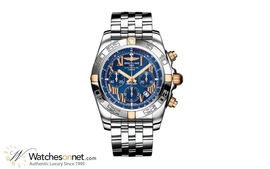Breitling Chronomat 44  Chronograph Automatic Men's Watch, 18K Rose Gold, Blue Dial, IB011012.C784.375A