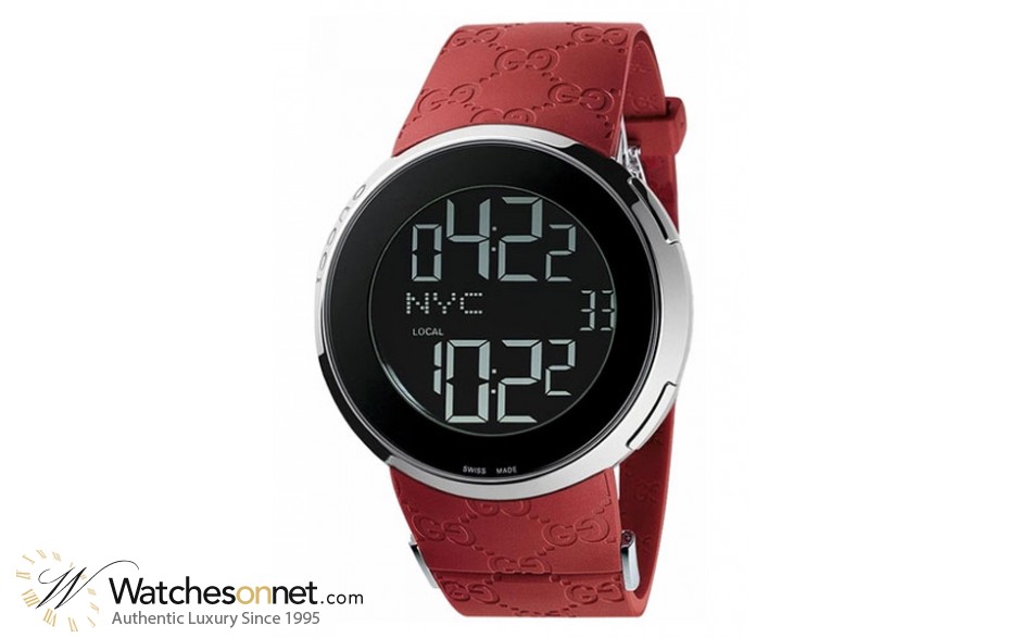 Gucci i-Gucci  Chronograph LCD Display Quartz Men's Watch, Stainless Steel, Black Dial, YA114212