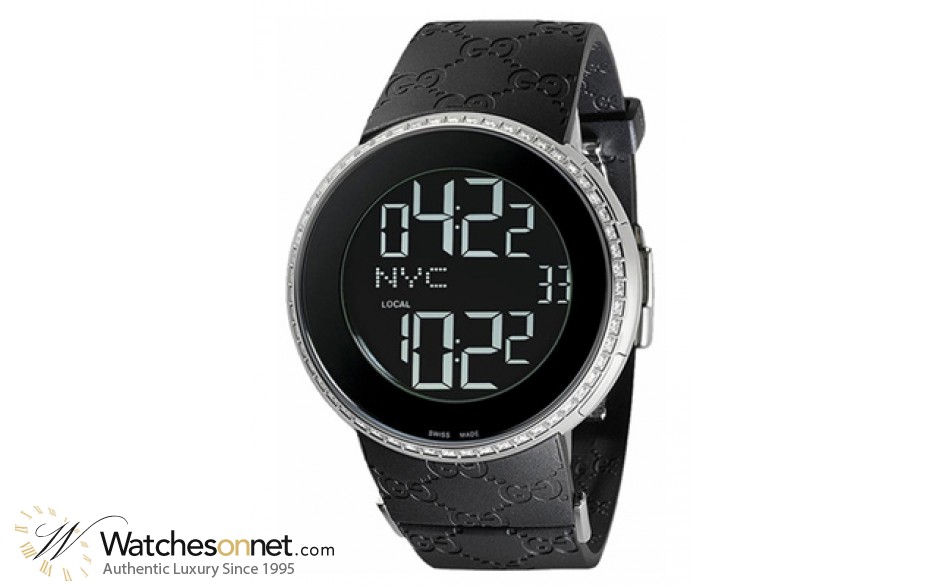 Gucci i-Gucci  Chronograph LCD Display Quartz Men's Watch, Stainless Steel, Black Dial, ya114211
