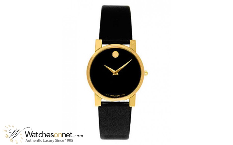 Movado Museum  Quartz Men's Watch, Gold Plated, Black Dial, 604228