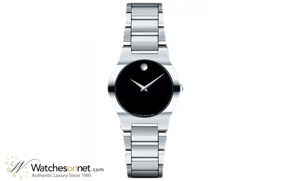 Movado Fiero  Quartz Women's Watch, Stainless Steel, Black Dial, 605620