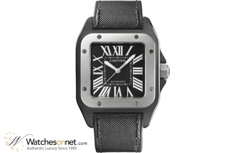 Cartier Santos 100  Automatic Men's Watch, PVD, Black Dial, W2020010
