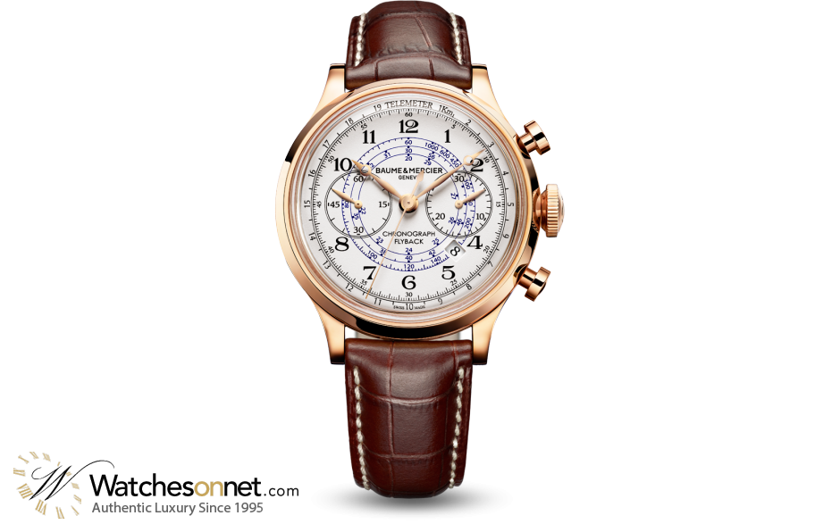 Baume & Mercier Capeland  Flyback Chronograph Men's Watch, 18K Rose Gold, White Dial, MOA10007