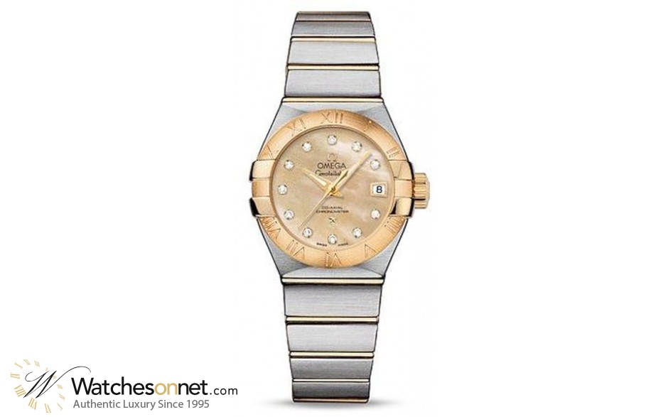 Omega Constellation  Automatic Women's Watch, Stainless Steel & Yellow Gold, Mother Of Pearl & Diamonds Dial, 123.20.27.20.57.002