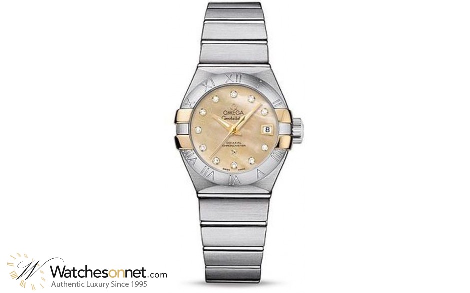 Omega Constellation  Automatic Women's Watch, Stainless Steel & Yellow Gold, Mother Of Pearl & Diamonds Dial, 123.20.27.20.57.003