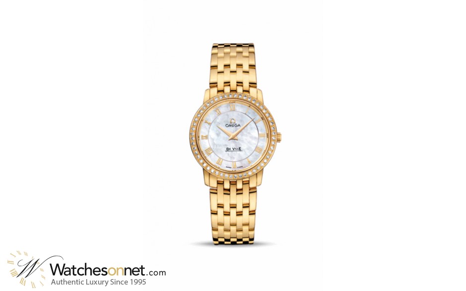 Omega De Ville  Quartz Women's Watch, 18K Yellow Gold, White Mother Of Pearl Dial, 413.55.27.60.05.001