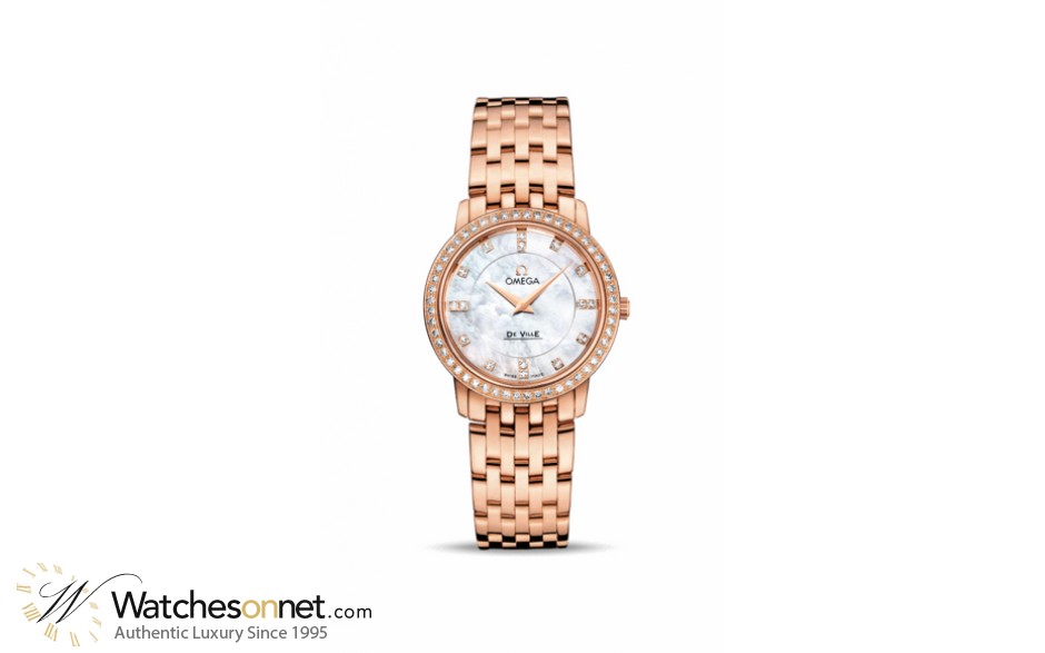Omega De Ville  Quartz Women's Watch, 18K Rose Gold, Mother Of Pearl & Diamonds Dial, 413.55.27.60.55.002
