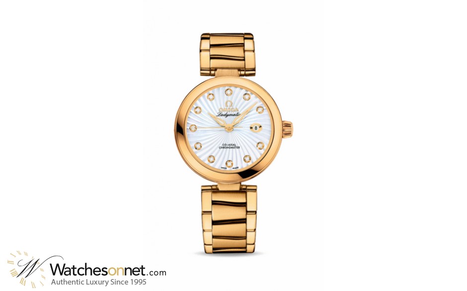 Omega De Ville Ladymatic  Automatic Women's Watch, 18K Yellow Gold, Mother Of Pearl & Diamonds Dial, 425.60.34.20.55.002