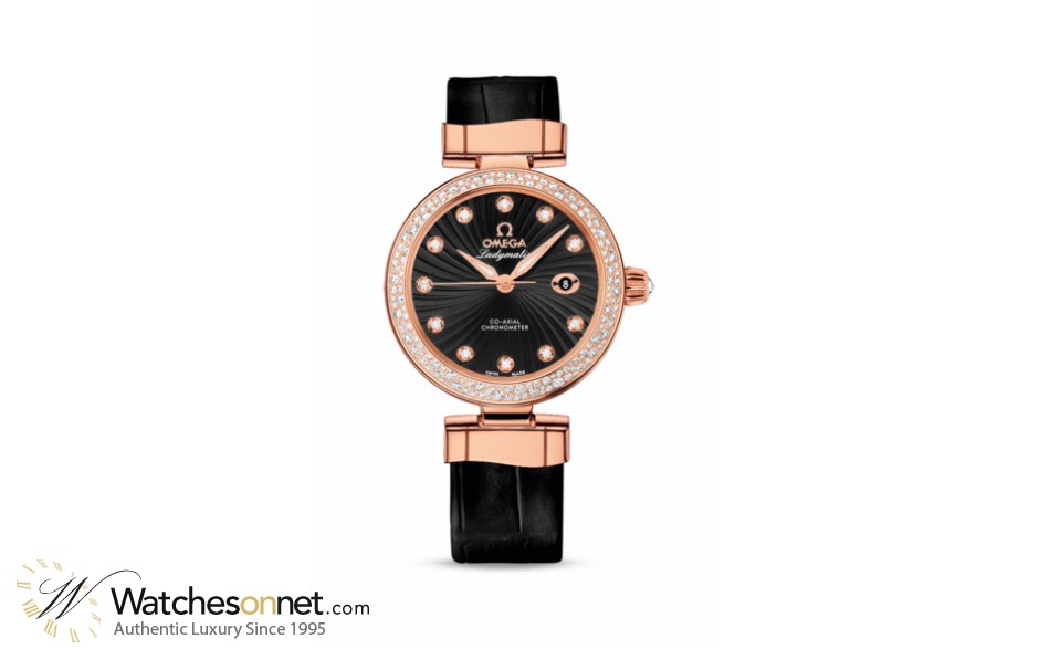 Omega De Ville Ladymatic  Automatic Women's Watch, 18K Rose Gold, Black & Diamonds Dial, 425.68.34.20.51.001