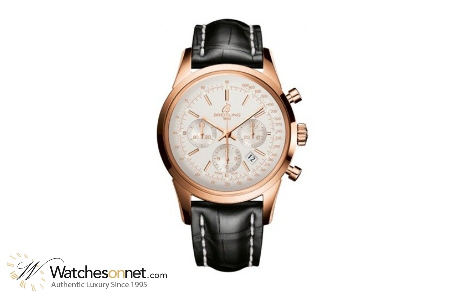 Breitling Transocean Chronograph  Automatic Men's Watch, 18K Rose Gold, Silver Dial, RB015212.G738.743P
