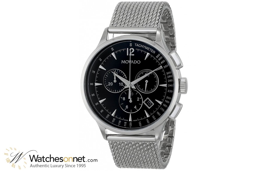 Movado Circa  Chronograph Quartz Men's Watch, Stainless Steel, Black Dial, 606803