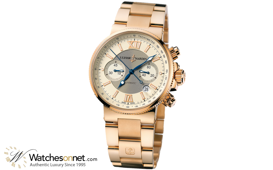 Ulysse Nardin Marine Chronometer  Automatic Men's Watch, 18K Rose Gold, Off White Dial, 356-66-8/354