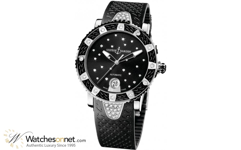 Ulysse Nardin Maxi Marine Diver  Automatic Women's Watch, Stainless Steel, Black & Diamonds Dial, 8103-101E-3C/22