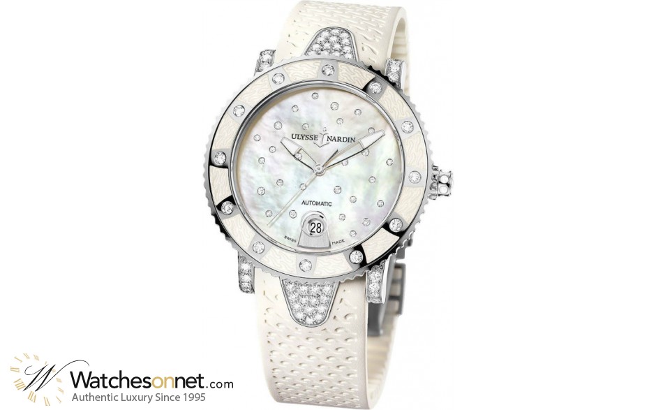 Ulysse Nardin Maxi Marine Diver  Automatic Women's Watch, Stainless Steel, White & Diamonds Dial, 8103-101EC-3C/20
