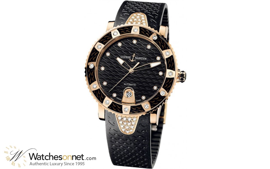 Ulysse Nardin Maxi Marine Diver  Automatic Women's Watch, 18K Rose Gold, Black & Diamonds Dial, 8106-101E-3C/12