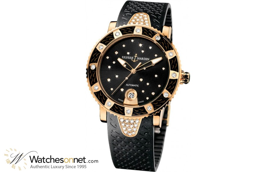 Ulysse Nardin Maxi Marine Diver  Automatic Women's Watch, 18K Rose Gold, Black & Diamonds Dial, 8106-101E-3C/22