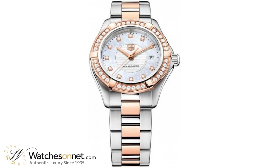 Tag Heuer Aquaracer  Quartz Women's Watch, Steel & 18K Rose Gold, White Dial, WAP1452.BD0837
