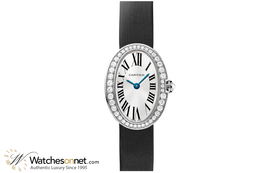 Cartier Baignoire  Quartz Women's Watch, 18K White Gold, Silver Dial, WB520027