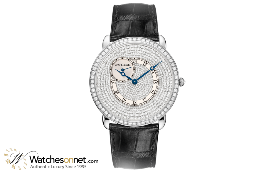 Cartier Ronde Louis  Automatic Men's Watch, 18K White Gold, Diamond Pave Dial, WR007003
