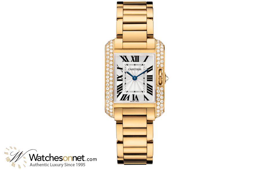 Cartier Tank Anglaise  Automatic Women's Watch, 18K Yellow Gold, Silver Dial, WT100005