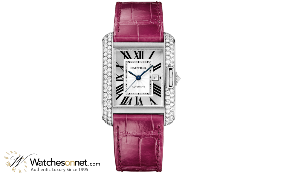 Cartier Tank Anglaise  Automatic Women's Watch, 18K White Gold, Silver Dial, WT100018