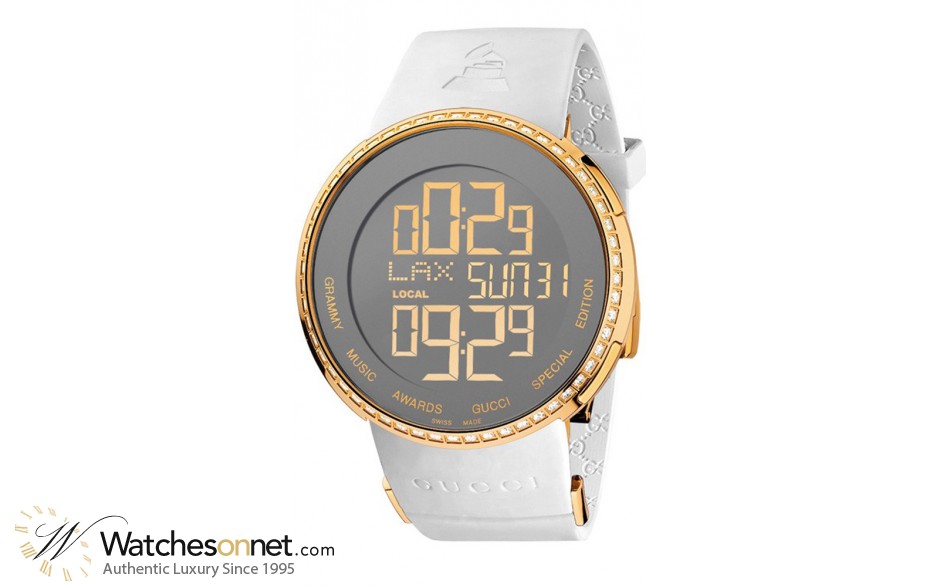 Gucci i-Gucci  Chronograph LCD Display Quartz Men's Watch, Gold Plated, Grey Dial, YA114218