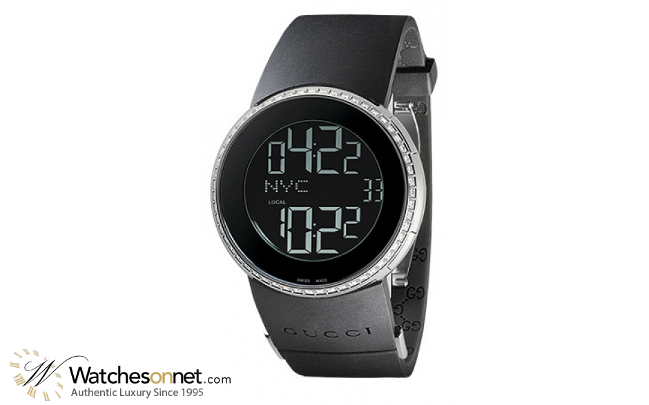 Gucci i-Gucci  Chronograph LCD Display Quartz Unisex Watch, Stainless Steel, Black Dial, YA114402