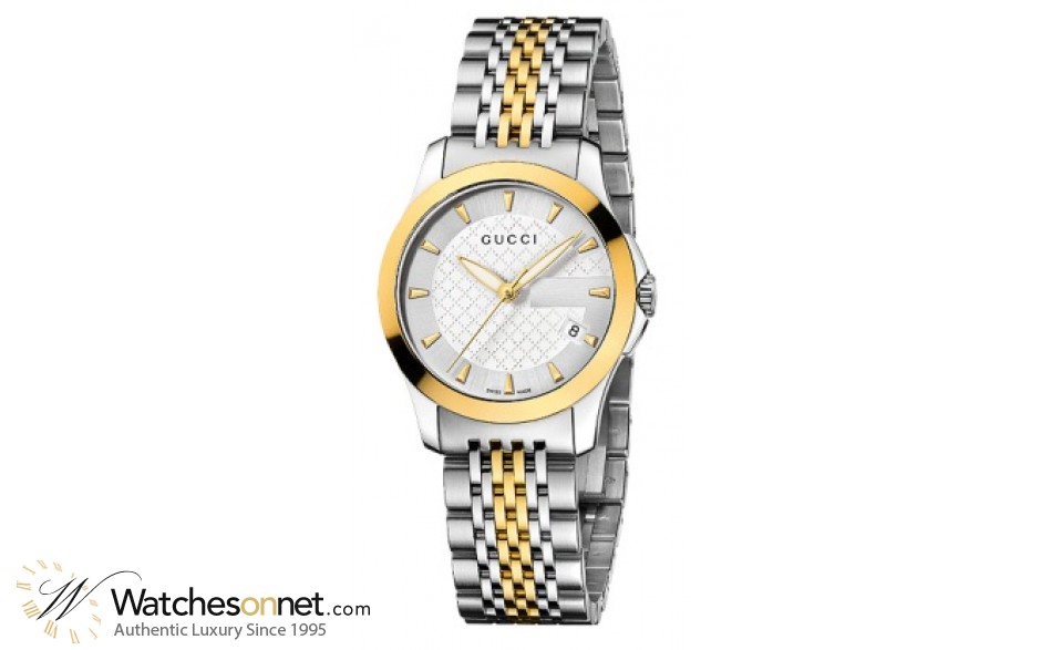 Gucci G-Timeless  Quartz Women's Watch, Gold Plated, Silver Dial, YA126511