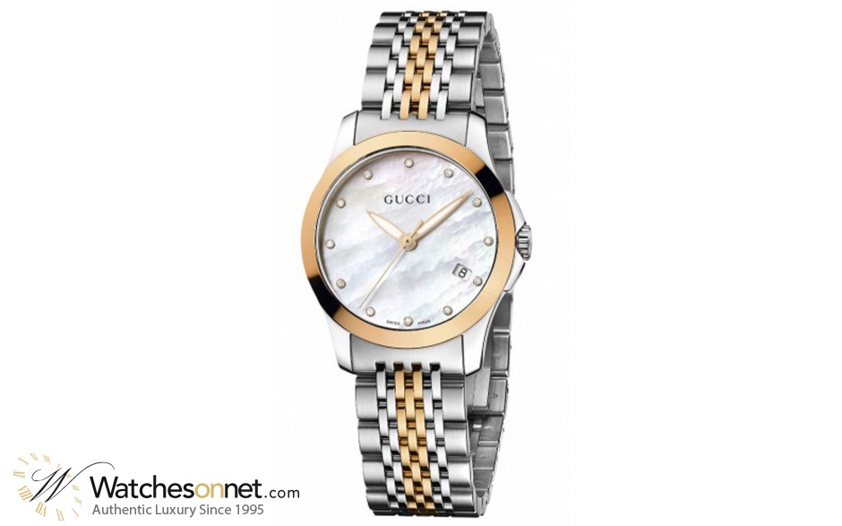 Gucci G-Timeless  Quartz Women's Watch, Gold Plated, Mother Of Pearl Dial, YA126514